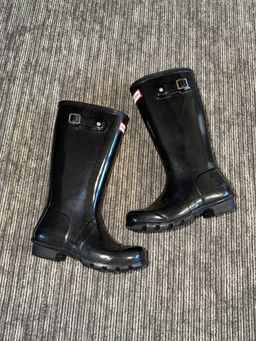Hunter Original Kids Tall Black Gloss Boots Size 1 Boy 2 Girl - Picture 2 of 8